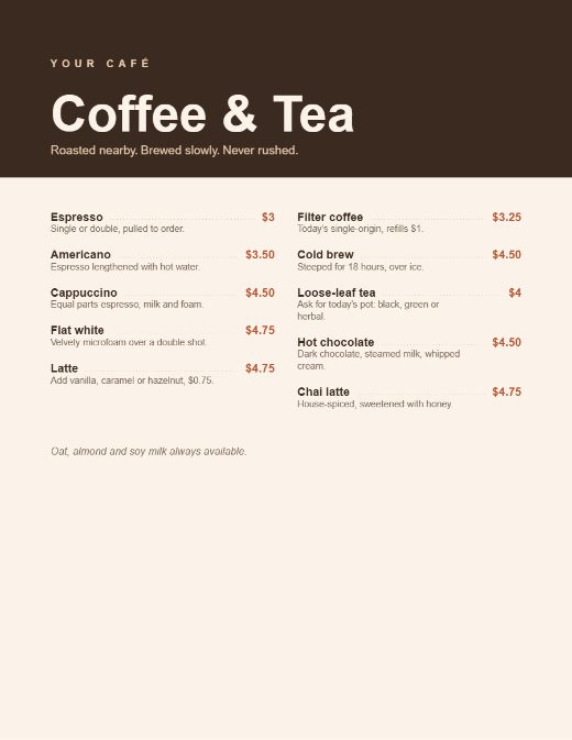 Café menu template preview