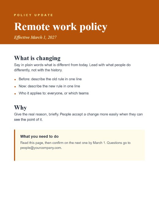 Policy update notice template preview