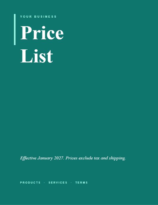 Price list template preview